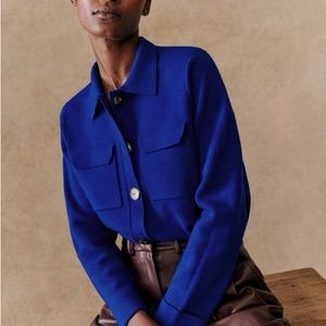 Sezane betty cardigan button up royal blue merino wool